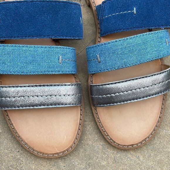 Frye and Co Womens Evie Slip On Sandals Flat Slide 3 Straps Casual Blue Size 6 M - Picture 4 of 7